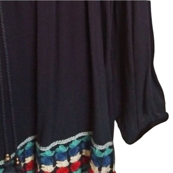 Solitaire Women's Top Blouse Peasant Smock Navy Boho Embroidered Tassels Size L - Picture 5 of 10